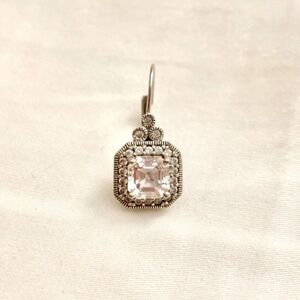 Silver Studded Hoop Earring Pave Crystal Solid 925 Dangle (One Earring Only)